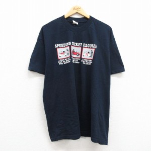 古着 半袖 Tシャツ メンズ 車 ポリス 大きいサイズ コットン クルーネック 紺 ネイビー XLサイズ 中古 中古 古着