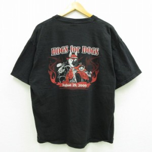 古着 半袖 ビンテージ Tシャツ メンズ 00年代 00s 犬 バイク Hogs for Dogs 大きいサイズ コットン クルーネック USA製 黒 ブ 中古 古着