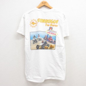 古着 ヘインズ Hanes 半袖 Tシャツ メンズ SUNBUGGY ラスベガス コットン クルーネック 白 ホワイト Lサイズ 中古 中古 古着