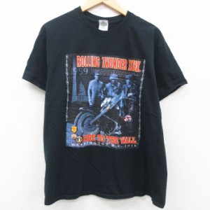 古着 半袖 Tシャツ メンズ バイク ミリタリー ローリングサンダー コットン クルーネック 黒 ブラック Lサイズ 中古 中古 古着