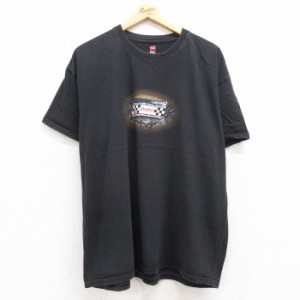 古着 ヘインズ Hanes 半袖 Tシャツ メンズ BMRS 車 大きいサイズ コットン クルーネック 黒 ブラック XLサイズ 中古 中古 古着