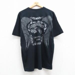 古着 半袖 ビンテージ Tシャツ メンズ 00年代 00s BOURBON STREET CHOPPERS バイク 大きいサイズ コットン クルーネック 黒 ブ 中古 古着