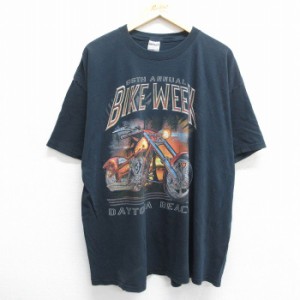 古着 半袖 ビンテージ Tシャツ メンズ 00年代 00s バイクウィーク デイトナビーチ 大きいサイズ コットン クルーネック 紺 ネ 中古 古着