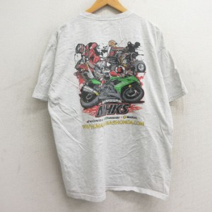 古着 半袖 ビンテージ Tシャツ メンズ 00年代 00s バイク MHKS ホンダ スズキ 大きいサイズ クルーネック 薄グレー 霜降り XL 中古 古着