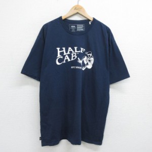 古着 バンズ VANS 半袖 Tシャツ メンズ ハーフキャブ スケートボード 大きいサイズ コットン クルーネック 紺 ネイビー XLサイ 中古 古着