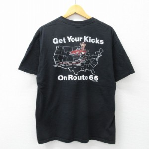 古着 半袖 ビンテージ Tシャツ メンズ 00年代 00s ルート66 コットン クルーネック 黒 ブラック XLサイズ 中古 中古 古着