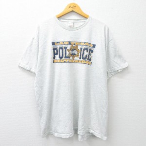 古着 フルーツオブザルーム 半袖 ビンテージ Tシャツ メンズ 00年代 00s ポリス バイク 大きいサイズ クルーネック 薄グレー  中古 古着