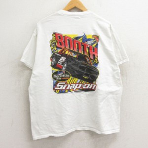 古着 半袖 Tシャツ メンズ 00年代 00s レーシングカー スナップオン コットン クルーネック 白 ホワイト XLサイズ 中古 中古 古着