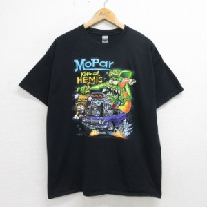 古着 半袖 Tシャツ メンズ ラットフィンク クラシックカー アメ車 コットン クルーネック 黒 ブラック XLサイズ 中古 中古 古着