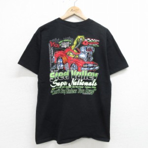 古着 半袖 ビンテージ Tシャツ メンズ 00年代 00s 車 Steel Valley クルーネック 黒 ブラック Lサイズ 中古 中古 古着