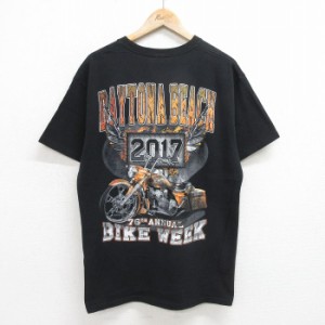 古着 半袖 Tシャツ メンズ バイク デイトナビーチ クルーネック 黒 ブラック XLサイズ 中古 中古 古着