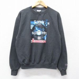 古着 チャンピオン Champion 長袖 ヒップホップ ラップ スウェット メンズ Gudda クルーネック 濃グレー 霜降り Lサイズ 中古  中古 古着