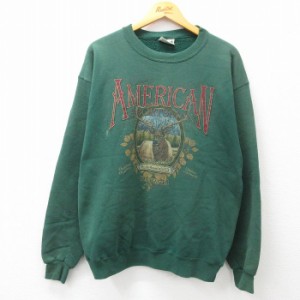 古着 長袖 スウェット メンズ 90年代 90s シカ アメリカン クルーネック USA製 緑 グリーン Lサイズ 中古 スエット トレーナー 中古 古着