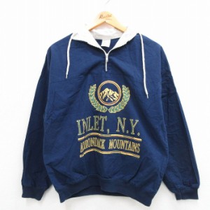 古着 長袖 ハーフジップ トップス メンズ 90年代 90s アディロンダック コットン USA製 紺 ネイビー Mサイズ 中古 スエット ト 中古 古着