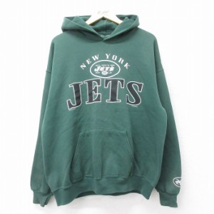 古着 長袖 スウェット パーカー メンズ 90年代 90s NFL ニューヨークジェッツ 大きいサイズ 緑 グリーン アメフト スーパーボ 中古 古着