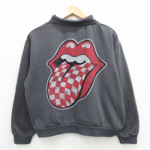 古着 長袖 ハーフジップ ロック バンド スウェット メンズ ローリングストーンズ The Rolling Stones 大きいサイズ 濃グレー X 中古 古着