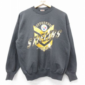 古着 ヘインズ Hanes 長袖 スウェット メンズ 90年代 90s NFL ピッツバーグスティーラーズ クルーネック 黒 ブラック アメフト 中古 古着