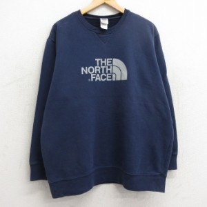 古着 ノースフェイス THE NORTH FACE 長袖 スウェット メンズ ビッグロゴ 大きいサイズ クルーネック 紺 ネイビー spe Mサイズ 中古 古着