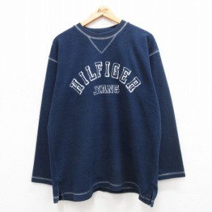 古着 トミーヒルフィガー TOMMY HILFIGER トミージーンズ 長袖 トップス メンズ 90年代 90s ビッグロゴ クルーネック USA製 紺 中古 古着