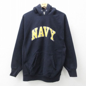 古着 STEVE&BARRYS 長袖 スウェット パーカー メンズ ミリタリー ネイビー NAVY 紺 Mサイズ 中古 スエット トレーナー トップ 中古 古着