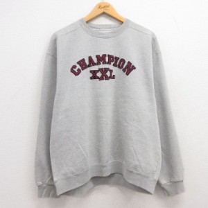 古着 チャンピオン champion 長袖 スウェット メンズ 00年代 00s ビッグロゴ 刺繍 クルーネック グレー 霜降り XLサイズ 中古  中古 古着