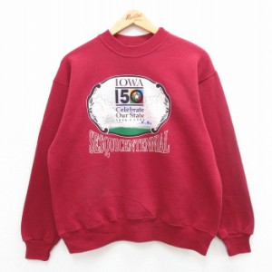 古着 ヘインズ Hanes 長袖 スウェット メンズ 90年代 90s アイオワ 赤系 レッド Lサイズ 中古 スエット トレーナー トップス 中古 古着