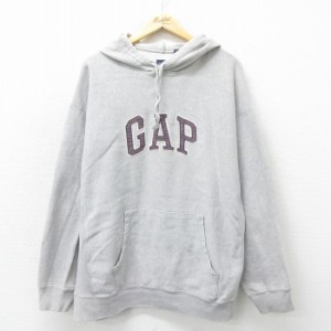 古着 ギャップ GAP 長袖 スウェット パーカー メンズ 00年代 00s ビッグロゴ 大きいサイズ グレー 霜降り XLサイズ 中古 スエ 中古 古着