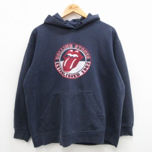 古着 長袖 ロック バンド スウェット パーカー メンズ 00年代 00s ローリングストーンズ The Rolling Stones 紺 ネイビー spe  中古 古着