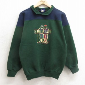 古着 長袖 スウェット メンズ 90年代 90s ゴルフ 刺繍 ツートンカラー 襟付き 緑他 グリーン Sサイズ 中古 スエット トレーナ 中古 古着