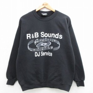 古着 リー Lee 長袖 スウェット メンズ 00年代 00s DJ 音符 クルーネック 黒 ブラック Lサイズ 中古 スエット トレーナー トッ 中古 古着