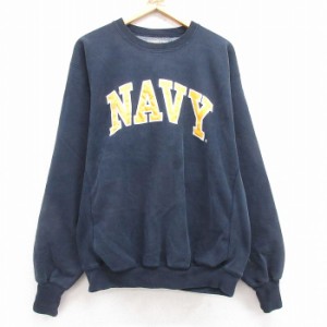 古着 STEVE&BARRYS 長袖 スウェット メンズ ミリタリー ネイビー NAVY クルーネック 紺 XLサイズ 中古 スエット トレーナー ト 中古 古着