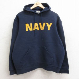 古着 長袖 スウェット パーカー メンズ 00年代 00s ミリタリー ネイビー NAVY 紺 Lサイズ 中古 スエット トレーナー トップス 中古 古着