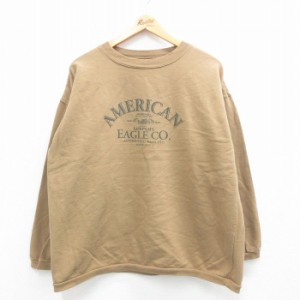 古着 アメリカンイーグル American Eagle 長袖 スウェット メンズ 90年代 90s ビッグロゴ コットン クルーネック USA製 ベージ 中古 古着