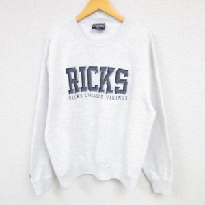 古着 ジャンスポーツ 長袖 スウェット メンズ 90年代 90s RICKS カレッジ 刺繍 クルーネック USA製 薄グレー 霜降り Lサイズ  中古 古着