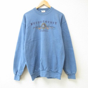 古着 長袖 スウェット メンズ 90年代 90s バックス ペンシルベニア クルーネック 水色 Mサイズ 中古 スエット トレーナー トッ 中古 古着