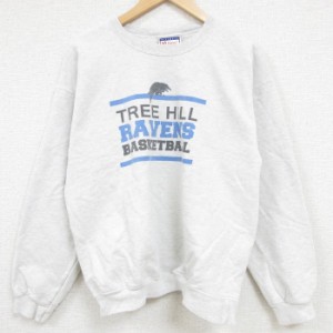 古着 ヘインズ Hanes 長袖 スウェット メンズ 00年代 00s TREE HILL RAYENS バスケットボール クルーネック 薄グレー 霜降り L 中古 古着