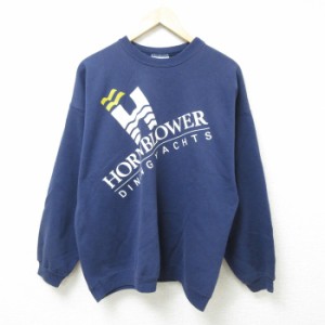 古着 ヘインズ Hanes 長袖 スウェット メンズ 90年代 90s HORNBLOWER DINING YACHTS クルーネック USA製 紺 ネイビー Mサイズ  中古 古着