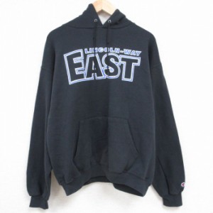 古着 チャンピオン Champion 長袖 スウェット パーカー メンズ 00年代 00s EAST 黒 ブラック XLサイズ 中古 スエット トレーナ 中古 古着