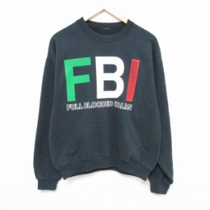 古着 長袖 スウェット メンズ 90年代 90s FBI クルーネック 濃緑 グリーン Lサイズ 中古 スエット トレーナー トップス 中古 古着