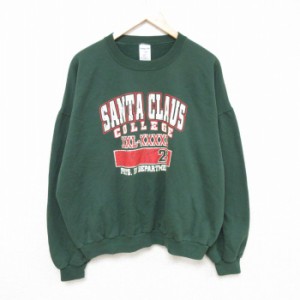 古着 ジャージーズ 長袖 スウェット メンズ 00年代 00s SANTACLAUS カレッジ 大きいサイズ クルーネック 緑 グリーン XLサイズ 中古 古着