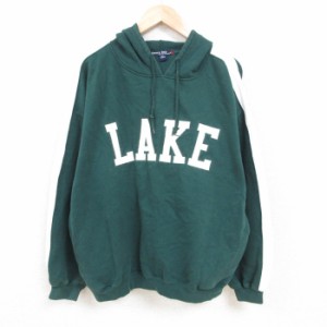 古着 長袖 スウェット パーカー メンズ LAKE 大きいサイズ 緑 グリーン XLサイズ 中古 スエット トレーナー トップス 中古 古着