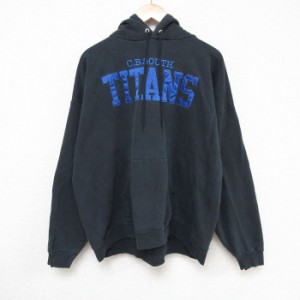 古着 ヘインズ Hanes 長袖 スウェット パーカー メンズ 00年代 00s CB SOUTH TITANS 刺繍 大きいサイズ 黒 ブラック XLサイズ  中古 古着