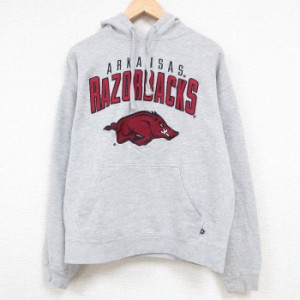 古着 長袖 スウェット パーカー メンズ RAZORBACKS 刺繍 薄グレー 霜降り Lサイズ 中古 スエット トレーナー トップス 中古 古着