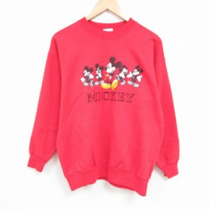 古着 長袖 スウェット メンズ 00年代 00s ディズニー DISNEY ミッキー MICKEY MOUSE クルーネック 赤 レッド Lサイズ 中古 ス 中古 古着