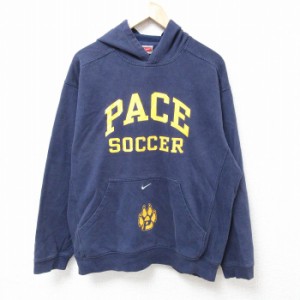 古着 ナイキ NIKE 長袖 スウェット パーカー メンズ 00年代 00s PACE サッカー 紺 ネイビー XLサイズ 中古 スエット トレーナ 中古 古着