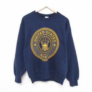 古着 長袖 スウェット メンズ 90年代 90s ミリタリー ネイビー NAVY リフレクター クルーネック USA製 濃紺 Mサイズ 中古 スエ 中古 古着