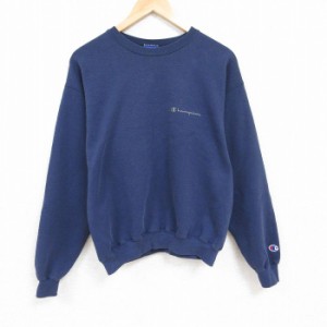 古着 チャンピオン Champion 長袖 スウェット メンズ 00年代 00s ワンポイントロゴ クルーネック 紺 ネイビー Lサイズ 中古 ス 中古 古着