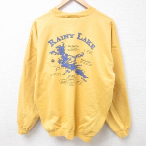 古着 ヘインズ Hanes 長袖 スウェット メンズ 00年代 00s RAINY LAKE クルーネック 濃黄 イエロー XLサイズ 中古 スエット ト 中古 古着