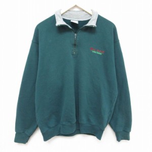 古着 ウィルソン 長袖 ハーフジップ スウェット メンズ 00年代 00s ワンポイントロゴ 緑 グリーン Lサイズ 中古 スエット トレ 中古 古着