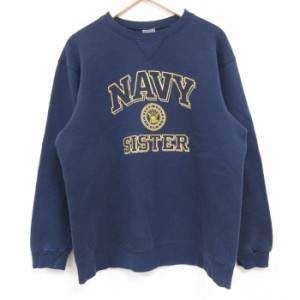 古着 長袖 スウェット メンズ 00年代 00s ミリタリー ネイビー NAVY クルーネック 濃紺 Lサイズ 中古 スエット トレーナー ト 中古 古着